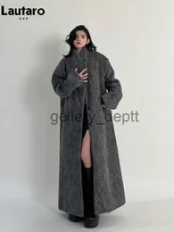 Women's Wool Blends Lautaro Autumn Winter Clothes Women Oversized Extra Long Casual Warm Grey Wool Blends Coat Women Maxi Fluffy Woolen Overcoat J230922