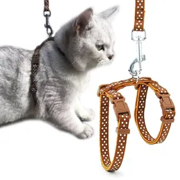Dog Collars Leashes Cat Collar Harness Leash Adjustable Nylon Pet Traction Kitten Halter Cats Products Reflective Belt 230921
