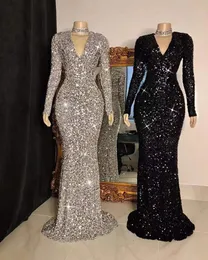 Basic Casual Dresses Partysix Women Gray V Neck Long Sleeve Sequin Dress Elegant Evening Dress Party Maxi Dress Ladies Trailing Dresses 230922