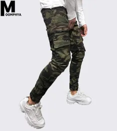 Moomphya 2019 New Camo pocket skinny jeans men Streetwear hip hop zipper camoflage men jeans Stylish Cargo pants biker6467271