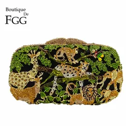 Sacos de noite Boutique de FGG Rain Forest Jungle Mulheres Cristal Animal Zoológico Sacos de Noite Senhoras Diamante Festa Bolsa Nupcial Saco de Embreagem 230921