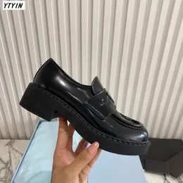 Dress Shoes Luxury single platform shoes moccasins female leather Summer and Autumn one step thick heel black british small 230921