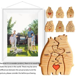 Decorative Objects Figurines Personalized Bear Family Theme Wooden Art Puzzle 2023 Desktop Decorations Customized Gift for 230921