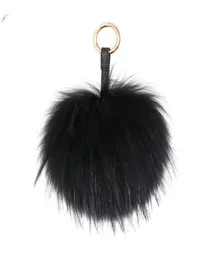 Keychains Fluffy Real Fur Ball Keychain Puff Craft DIY Pompom Black Pom Keyring Uk Charm Women Bag Accessories Gift9584921