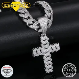 Chokers 12mm Kubanische Kette Männer Frauen Hip Hop Kreuz Anhänger Halskette D VVS Iced Out Bling 925 Sterling Silber Halsketten schmuck 230921