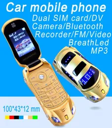 새로운 고품질 잠금 해제 패션 듀얼 SIM 카드 전화 만화 플립 모빌 폰 슈퍼 디자인 자동차 키 휴대 전화 휴대폰 LED3883681