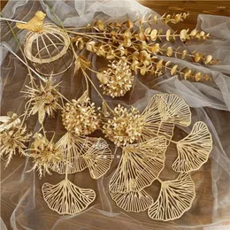 Flores decorativas douradas plantas artificiais decoração do ano casa sala de estar decoração de mesa festa casamento feriado arranjo de flores