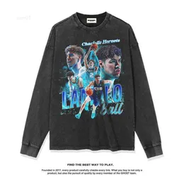 2022 Autumn/Winter Three Ball Lamelo New Basketball Print Wash Long Sleeve T-Shirt Men's and Women's UnderlayX30q