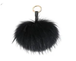 Keychains Fluffy Real Fur Ball Keychain Puff Craft DIY Pompom Black Pom Keyring Uk Charm Women Bag Accessories Gift8410931