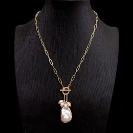 Chokers Yying White Keshi Pearl Pendant Złota Naszyjnik Łańcuchowy Łańcuch Prosty prezent Naturalna biżuteria 230922