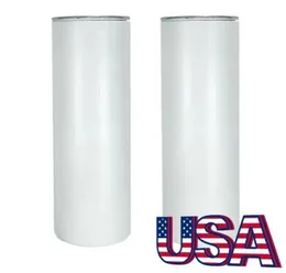 USA warehouse 20oz 30oz sublimation matte straight tumbler gloss tumbler matte skinny tumblers stainless steel cup vacuum insulated travel mug 25pcs a case