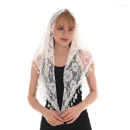 Sciarpe da donna con finiture cave in nylon triangolo musulmano velo avvolgente scialle da donna hijab in pizzo stampa floreale