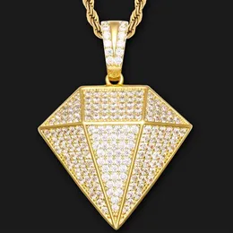 Bling grande zircão estereoscópico triângulo forma pingente colar masculino gelado para fora corrente geométrica hip hop jóias chains3372