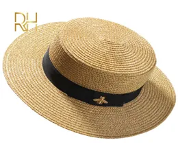 Ladies Sun Fedora Small Bee Straw European and American Retro Gold Braided Hat Female Sunshade Flat Cap Visors Hats RH Y2007163955792