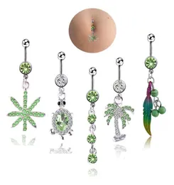 Leaves tortoise feather tree zircon belly rings sexy piercing belly button rings body jewelry for women6765767