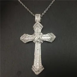 Vecalon Fashion Hiphop Big Cross Pendant 925 Sterling Silver Diamond Party Wedding Pendants With Necklace for Women Men Jewelry244y