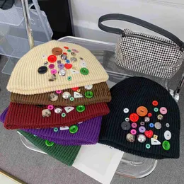 Beanie / Skull Caps Mode Marke Designer Strickmützen Damen Herbst und Winter Warme Wolle Fleece Candy Farbe Intarsien Achat Hut x0922