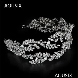 Hair Jewelry Fashion Ladies Headpieces With Cube Zircon Wholesale Bridal Accessories Leaves Crown Headdress Tiaras 210616 Drop Delive Dhfpr