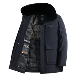 Piumino da uomo Parka Cappotto invernale Giacca in peluche e cotone spesso Collo in pelliccia staccabile Fodera interna Lunghezza media 230921