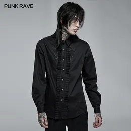 Herrklänningskjortor Punk Rave Gothic Daily Applique Micro Elastic Long Sleeve Shirt Ruffle Packet Casual Men Clothing Black 230921