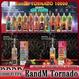 Original RandM Tornado Puff 10000 Puffs 10k Descartável Vape Pen Descartáveis Puff 10k 10000 E Cigarros Bateria Recarregável Controle Malha Bobina 20ml Pré-preenchido Pod