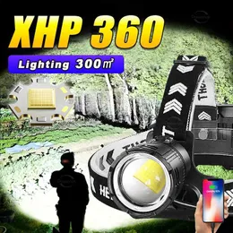 Lampade frontali XHP360 Lampada frontale a LED super potente Nuovo faro ricaricabile XHP160 XHP90 Torcia frontale Lampade frontali ad alta potenza Lanterna da pesca HKD230922