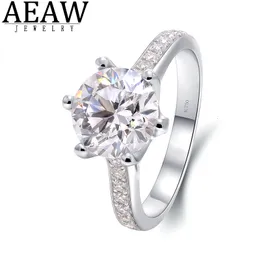 Anel Anéis de Casamento Real Sólido 14K Ouro Branco 2.0 quilates Corte Redondo D Cor VVS1 Moissaanite Diamante para Mulheres Anel de Noivado de Luxo 230921