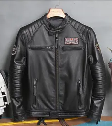 Mens Leather Faux Biker moto Asian size mens quality genuine leather Jacket slim natural cowhide coatCasaco de couro Cool 230921