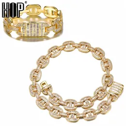 Hip Hop Iced Out Miami Baguette 16MM Grote Doos Sluiting Cubaanse Kettingen Vergulde Zirconia Kettingen Armbanden Voor mannen Jewelr2380