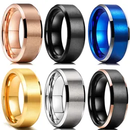 Anelli a grappolo 6 colori Semplici 8mm Anello da uomo in carburo di tungsteno Oro Blu Nero Finitura opaca smussato Bordo lucido Anello di fidanzamento Uomo Fede nuziale 230922