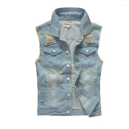 Gilet da uomo Moda Stile coreano Gilet di jeans maturi Uomo Retro Giacca senza maniche Jeans dimagranti Gilet di cotone Taglie forti M-5XL