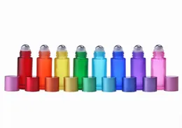 10ml Colorful Roll On Bottle Frosted Glass Essential Oil Perfume Bottles with Metal Roller Ball WB19957840959