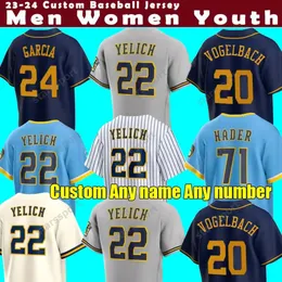 2023 S-4XL Baseballtröjor 22 Christian Yelich Jerseys 24 William Contreras Willy Adames Milwaukee Corbin Burnes Rowdy Tellez Hunter Renfroe Robin Yount Brew Crew