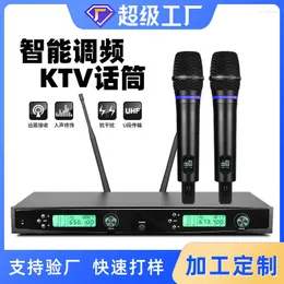 Microphones Professional Wireless Microphone FM U Band One Drag Two Karaoke Stage KTV Handheld Moving Coil Chargable Lithium Battery Microph