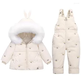 Down Coat 1-3Y Winter Girl Clothing Set Thicken Warm Coats Overall Pants Suit For Baby Toddler Children Outfit Kid Snowsuit Outerwear