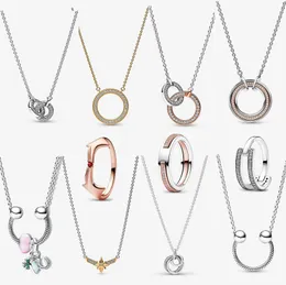 2023 new Fashion luxury Necklaces for women High quality Circle rose gold ring diamond Clavicle chain DIY fit Pandoras Signature Two tone Logo Necklace
