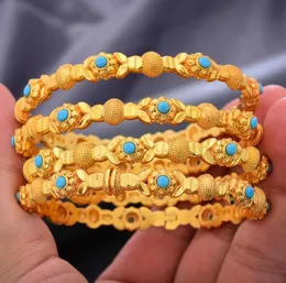 Bangle 4pcsLot 24k Dubai Two Gold Color Bangles Bracelet For Women Girl African Eritrea Wedding Bridal Bangels Jewelry8481680