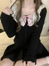 Kvinnors blusar lapptäcke spets söt kawaii skjorta kvinnor bow-knot japansk stil lolita blus kvinnlig koreansk mode långärmad kläder 2023