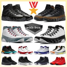 Jumpman 9 9s Scarpe da basket con scatola Bred Chile Red Citrus Fire Red Gym Red Light Olive Particle Grey Racer Blue Space Jam The Spirit UNC Gold Mens Sport Sneaker