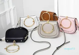 Summer Leather Handbag Metal Ring package saddle metal nile handle bag Bracelet Female Shoulder Messenger Crossbody Bags3453522