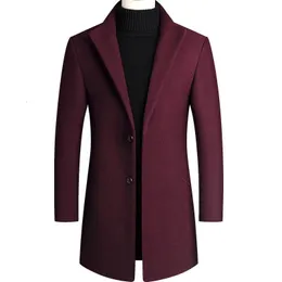 Мужское зимнее длинное пальто из смесовой шерсти, мужское пальто 2023, модное повседневное однотонное пальто высокого качества, толстое теплое пальто средней длины abrigo 230921
