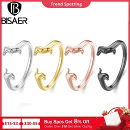 Cluster Rings BISAER 100% 925 Sterling Silver Cute Dachshund Ring for Women 14K Gold Plated Pet Adjustable Band Party Fashion Jewelry 4 Colors 230922