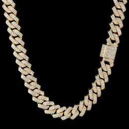 HipHop14mm Diamond Cuban Chain Copper Inlagd dubbel rad Zircon Hip Hop Bar Men's Necklace Jewelry197T
