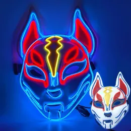 Halloween Fox Mask Cosplay Party LED Glow Mask Japanese Anime Fox Mask Colorful Neon Light EL Mask Glow In The Dark Club Props FY0276