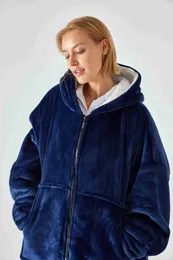 Coperte Coperte oversize Flanella Felpe con cappuccio Felpa Coperta Sherpa con maniche Inverno Caldo Tasca Oodie Nuova felpa Adulto HKD230922