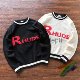 Męskie swetry 2023FW Rhude list Jacquard Sweater Mężczyźni Kobiety swobodni ponadgabarytowi bluzy J230922