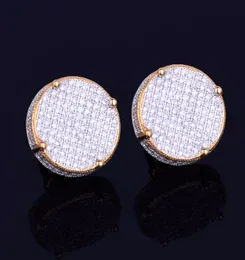 New 14mm Width Round Stud Earring for Men Women039s Ice Out CZ Stone Rock Street Gold Star Hip Hop Jewelry Three Colors4369574
