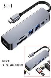 6 in 1 USB Hubs Typec to Ethernet HD 고화질 어댑터 멀티 포트 PD SD TF 카드 어댑터 태블릿 타입 C DE4148699