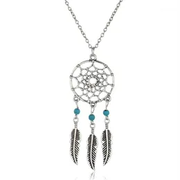 Collane Chian per ragazza in lega di colore argento antico intero per le donne Vintage Corea Dream Catcher foglie ciondolo collana gioielli co261u