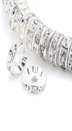 Tsunshine Components 100 Stück Rondelle-Abstandshalter-Kristall-Charm-Perlen, versilbert, tschechischer Strassstein, lose Perlen für Schmuckherstellung, DIY 6639020